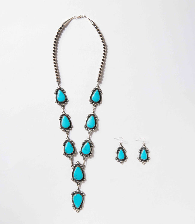 karen kane Turquoise Turquoise Stone Lariat Necklace And Earrings Set Karen Kane