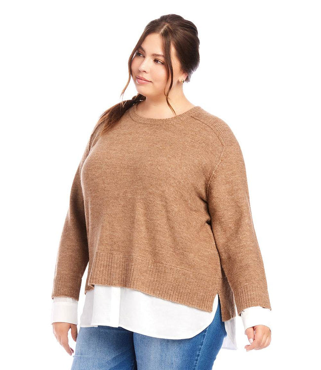 Karen Kane Wheat Plus Size Layered Crewneck Sweater Karen Kane