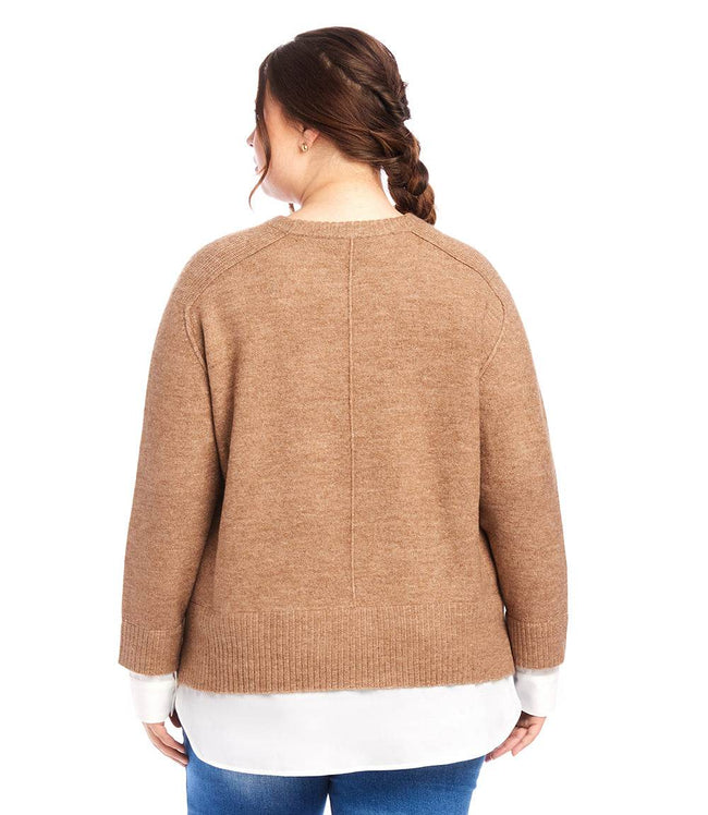 Karen Kane Wheat Plus Size Layered Crewneck Sweater Karen Kane