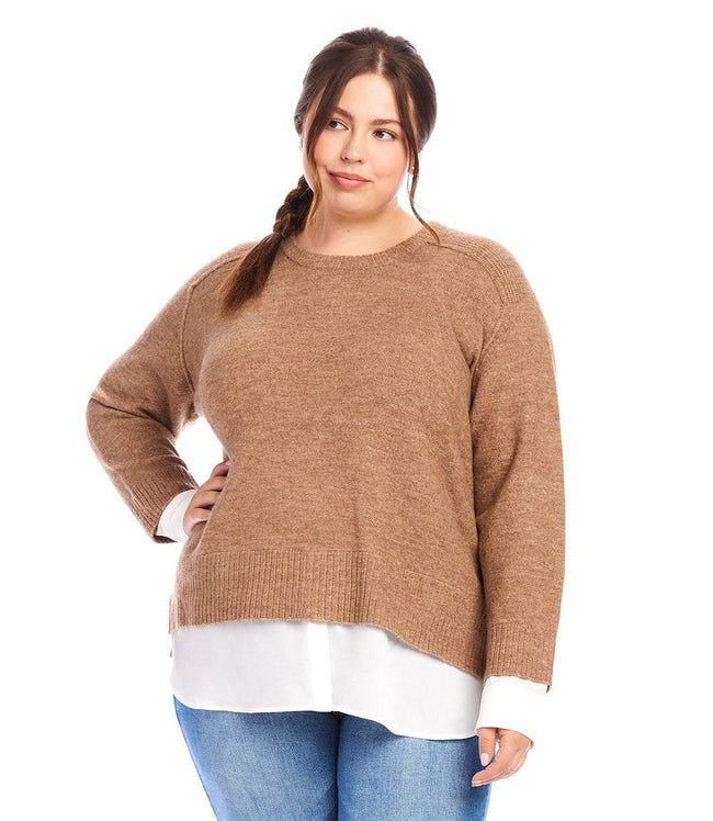 karen kane Wheat Plus Size Layered Crewneck Sweater Karen Kane
