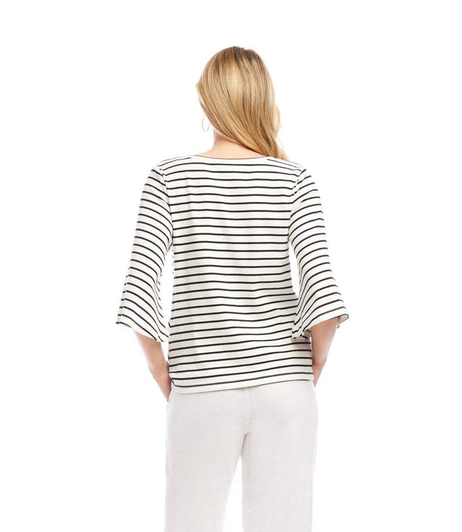 Karen Kane White With Black Stripe Flare Sleeve Pick-Up Top Karen Kane