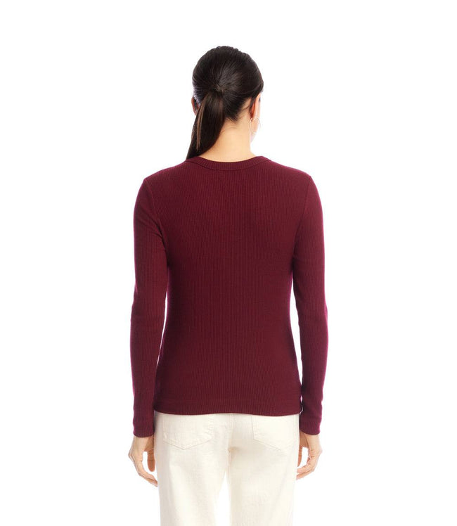 Karen Kane Wine Long Sleeve Ribbed Crewneck Top Karen Kane