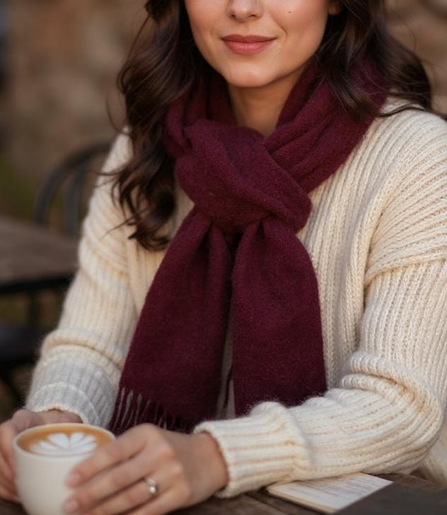 Karen Kane Wine Merino Wool Fringed Scarf Karen Kane