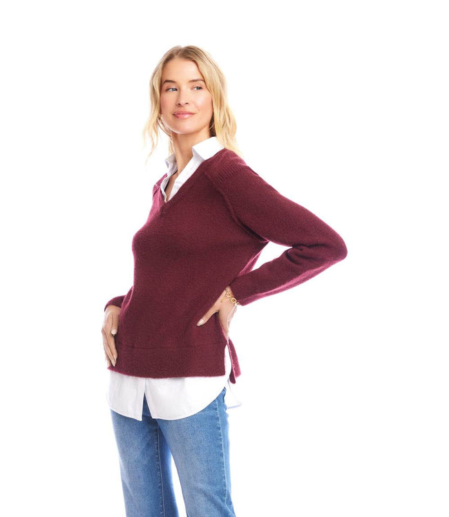 Karen Kane Wine Petite Size Layered Sweater Karen Kane