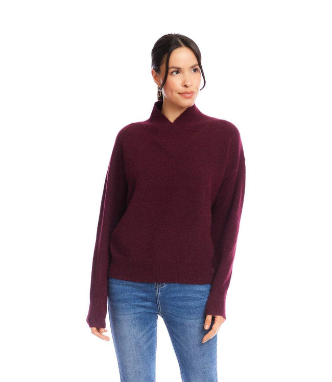 Karen Kane Wine Petite Size Shawl Collar Sweater Karen Kane