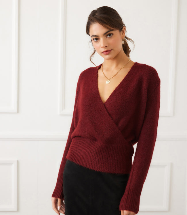 Karen Kane Wine Petite Size Wrap Sweater Karen Kane