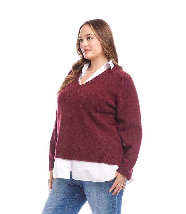 Karen Kane Wine Plus Size Layered Sweater Karen Kane
