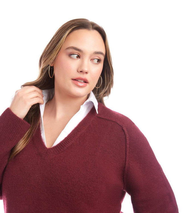 Karen Kane Wine Plus Size Layered Sweater Karen Kane