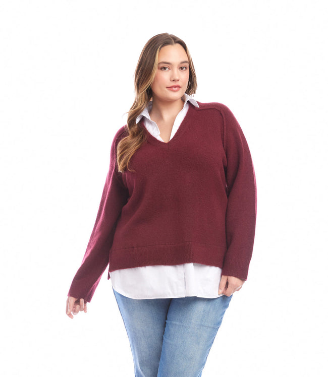 karen kane Wine Plus Size Layered Sweater Karen Kane karen kane Wine Plus Size Layered Sweater Karen Kane