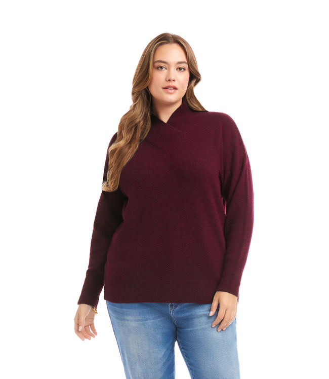 karen kane Wine Plus Size Shawl Collar Sweater Karen Kane