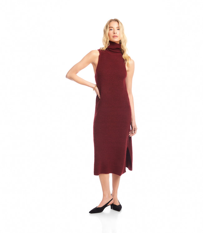 Karen Kane Wine Sleeveless Turtleneck Sweater Dress Karen Kane