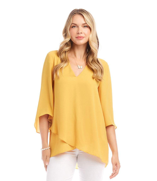 Karen Kane Yellow Bracelet Sleeve Asymmetric Top Karen Kane