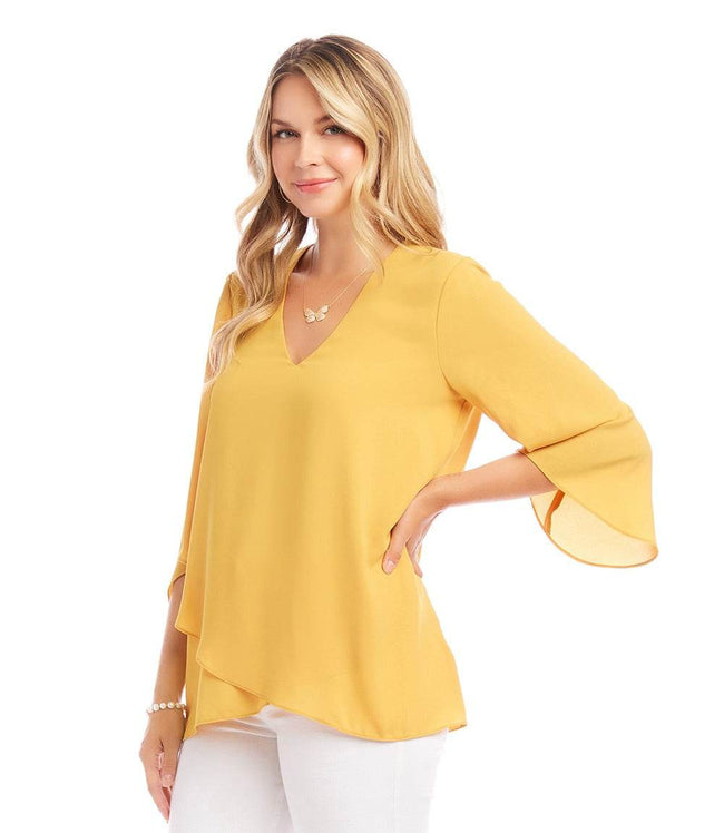 Karen Kane Yellow Bracelet Sleeve Asymmetric Top Karen Kane