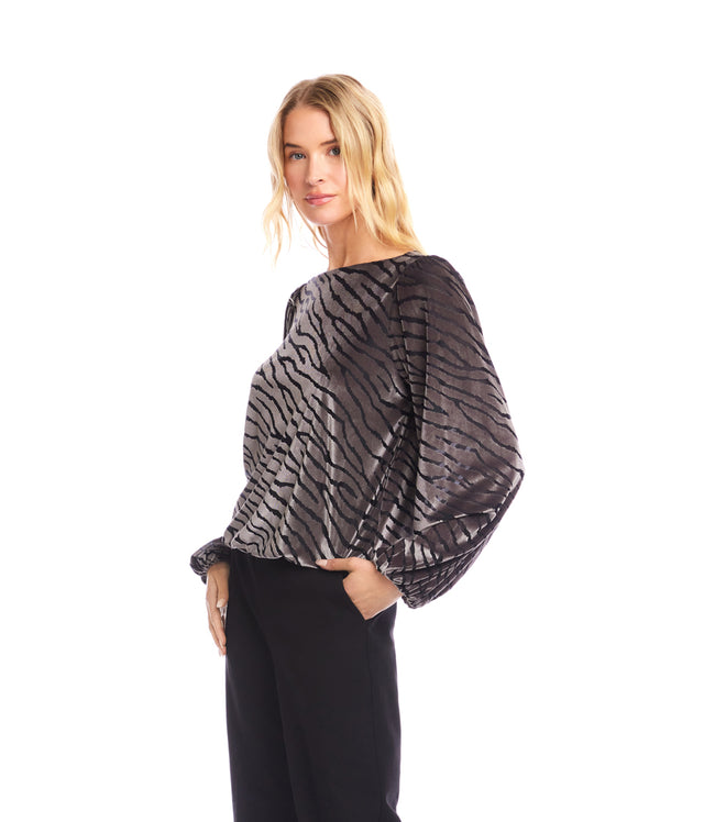 Karen Kane Zebra Blouson Sleeve Velvet Burnout Boatneck Top Karen Kane