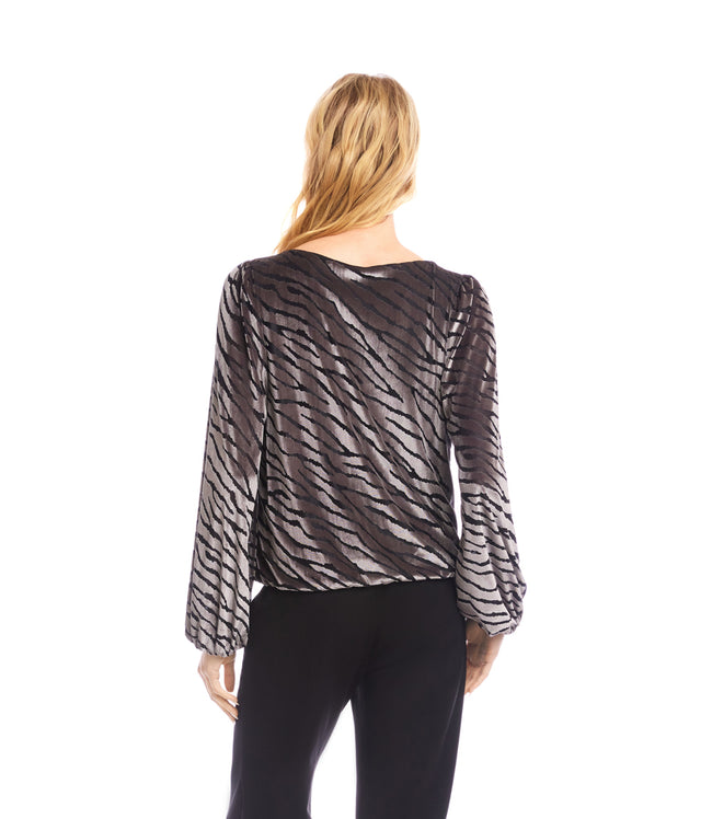 Karen Kane Zebra Blouson Sleeve Velvet Burnout Boatneck Top Karen Kane