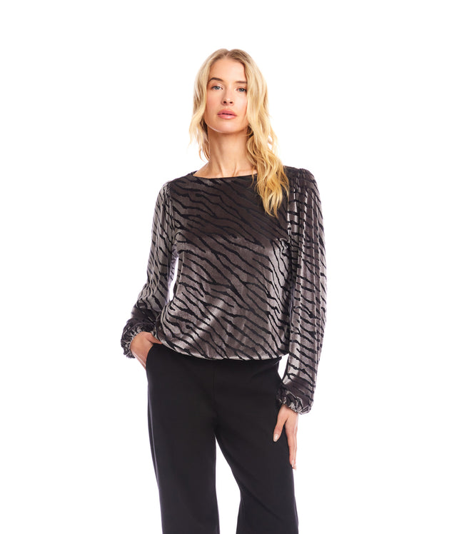 karen kane Zebra Blouson Sleeve Velvet Burnout Boatneck Top Karen Kane