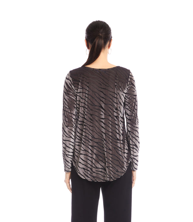 Karen Kane Zebra Long Sleeve Velvet Burnout Shirttail Top Karen Kane