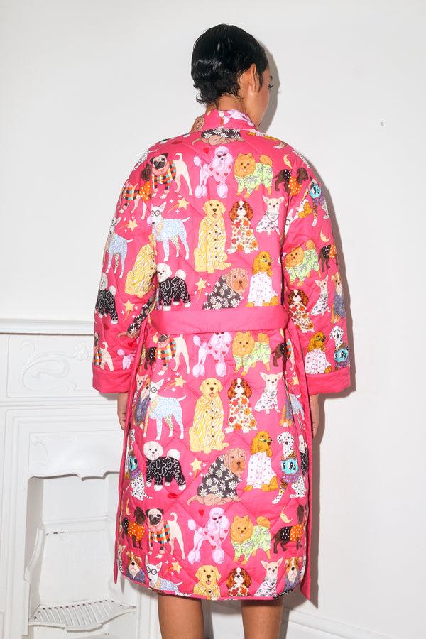Karen Mabon Fashion Dogs Cotton Quilted Robe Coral PRE-ORDER
