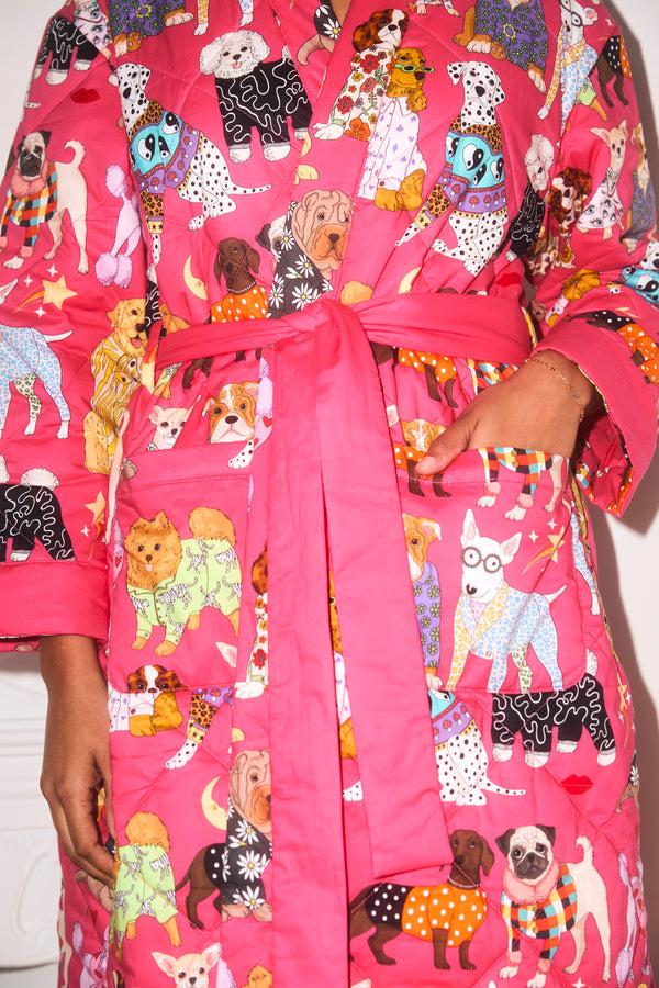 Karen Mabon Fashion Dogs Cotton Quilted Robe Coral PRE-ORDER