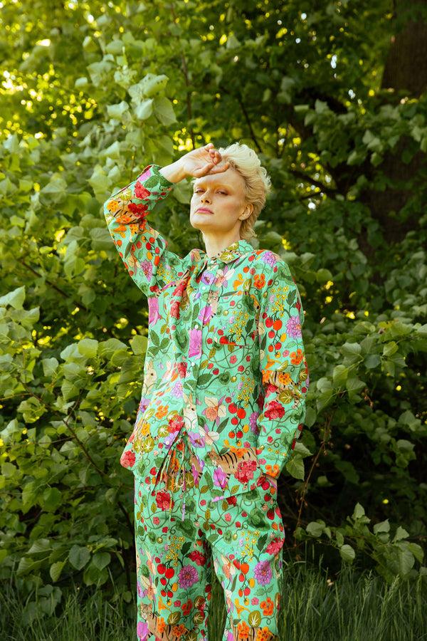 Karen Mabon In The Greenhouse Green Linen Pyjama Set