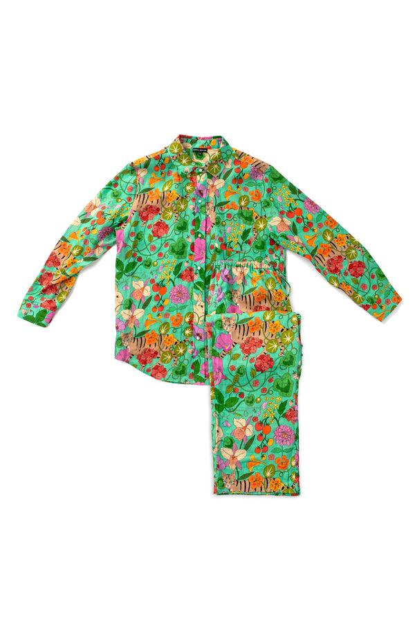 karen mabon In The Greenhouse Green Linen Pyjama Set