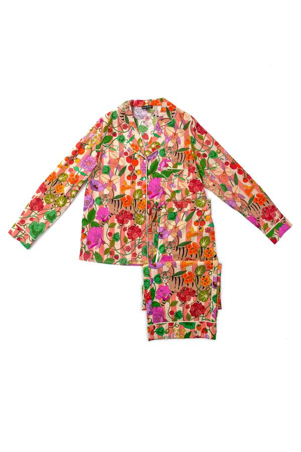 karen mabon In The Greenhouse Pink Stripe Cotton Pyjama Set