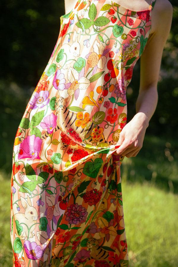Karen Mabon In The Greenhouse Pink Stripe Silk Sleep Dress