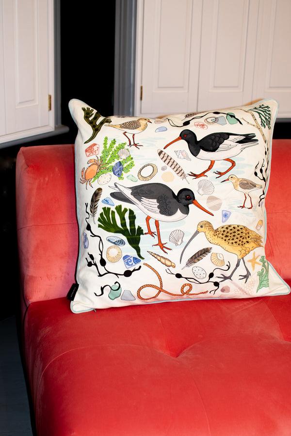 Karen Mabon Large Sea Birds Cushion Cover Seafoam