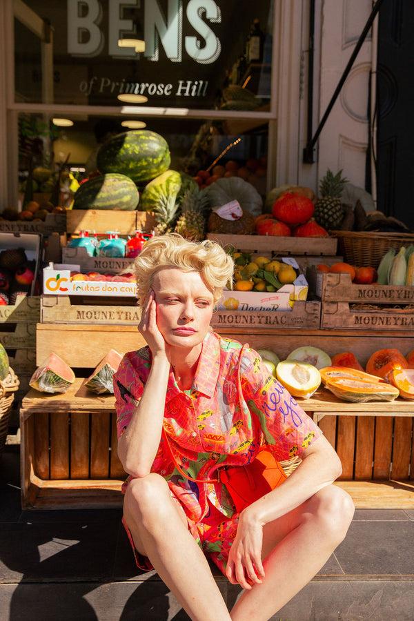 Karen Mabon New York Coral Short Linen Pyjama Set