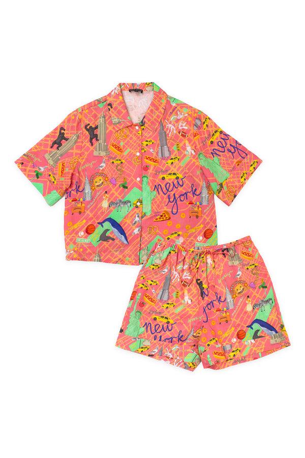 karen mabon New York Coral Short Linen Pyjama Set