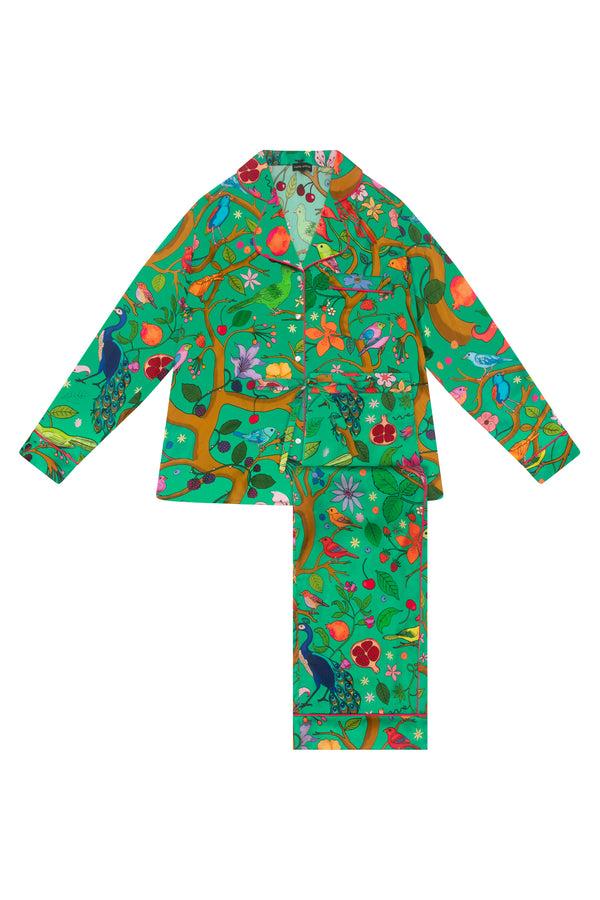 karen mabon Tree of Life Green Silk Pyjama Set