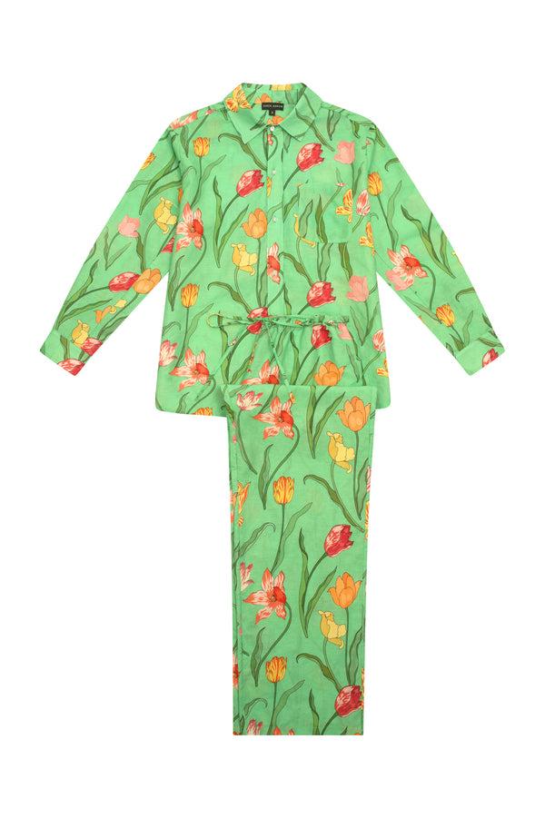 Karen Mabon Tulips Green Linen Pyjama Set