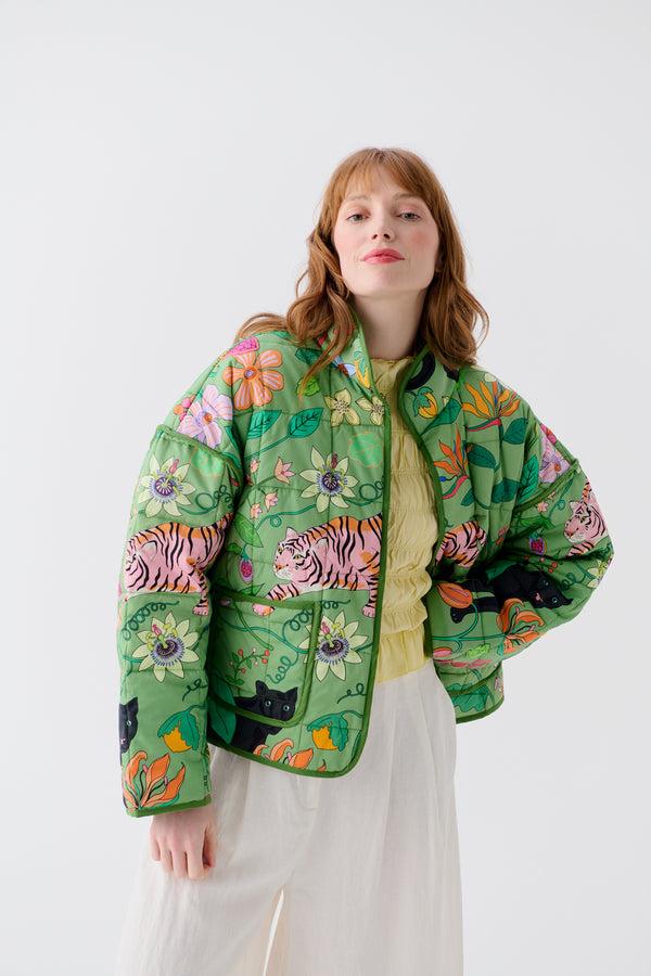 karen mabon Wild Creatures Green Cotton Quilted Jacket