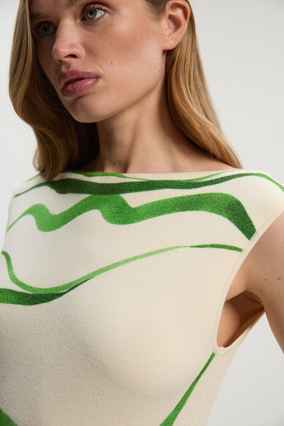 Karen Millen Abstract Print Knitted Maxi Dress Green