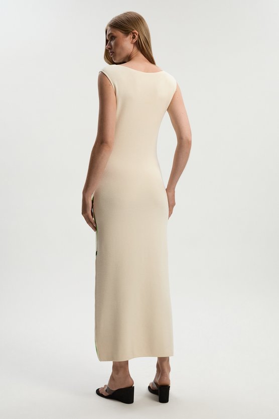 Karen Millen Abstract Print Knitted Maxi Dress Green