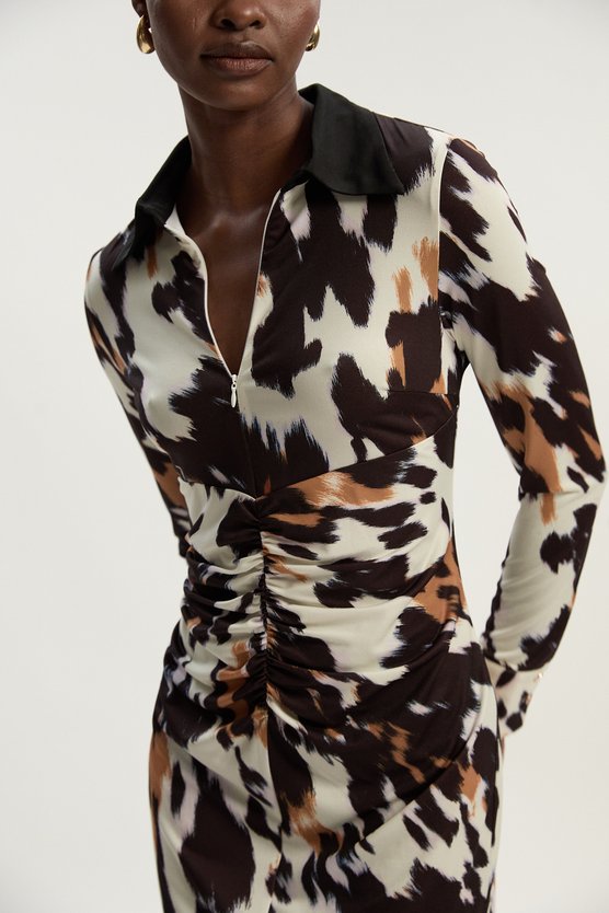 Karen Millen Animal Print Crepe Collared Mini Dress Animal