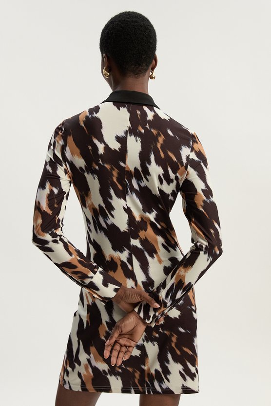 Karen Millen Animal Print Crepe Collared Mini Dress Animal