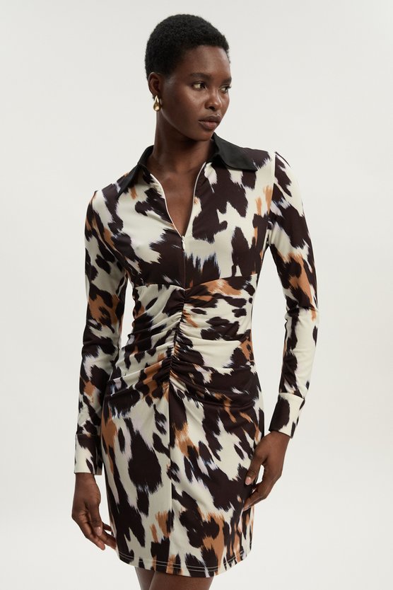 karen millen Animal Print Crepe Collared Mini Dress animal