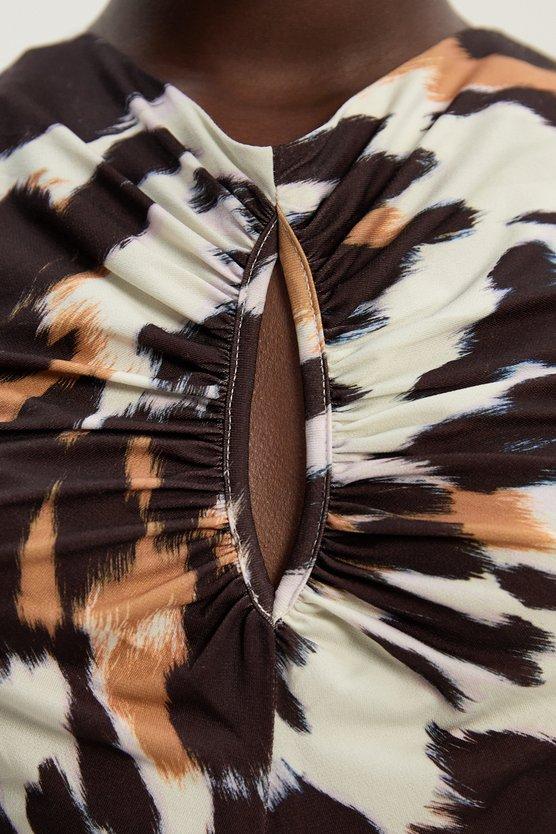 Karen Millen Animal Print Crepe Cut Out Neck Midi Dress Animal