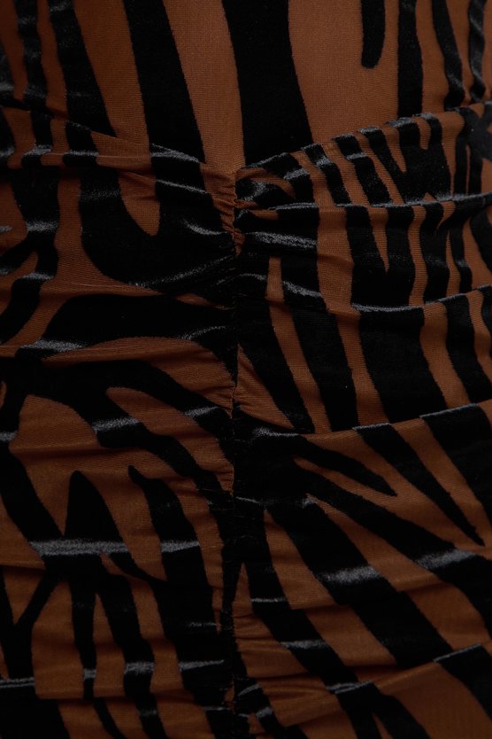 Karen Millen Animal Stretch Velvet Devore Midi Dress Rust