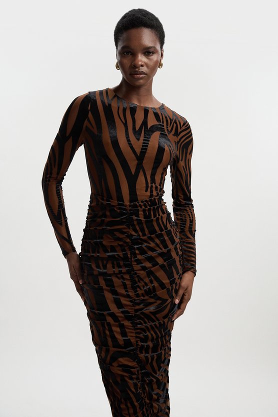 karen millen Animal Stretch Velvet Devore Midi Dress rust karen millen Animal Stretch Velvet Devore Midi Dress rust