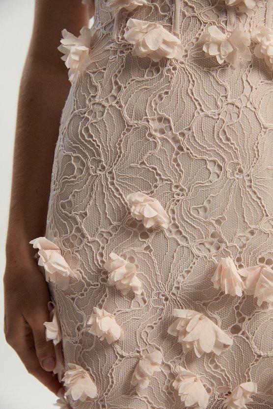 Karen Millen Applique Lace Corset Woven Mini Dress Natural