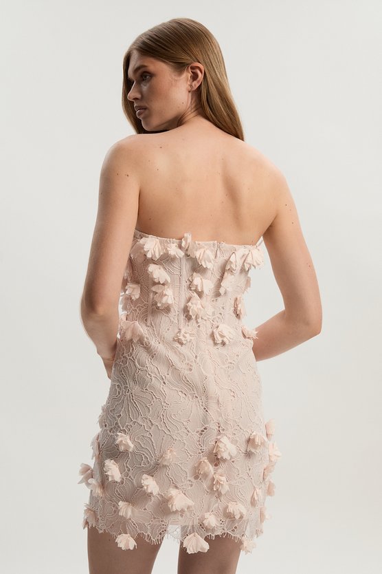 Karen Millen Applique Lace Corset Woven Mini Dress Natural