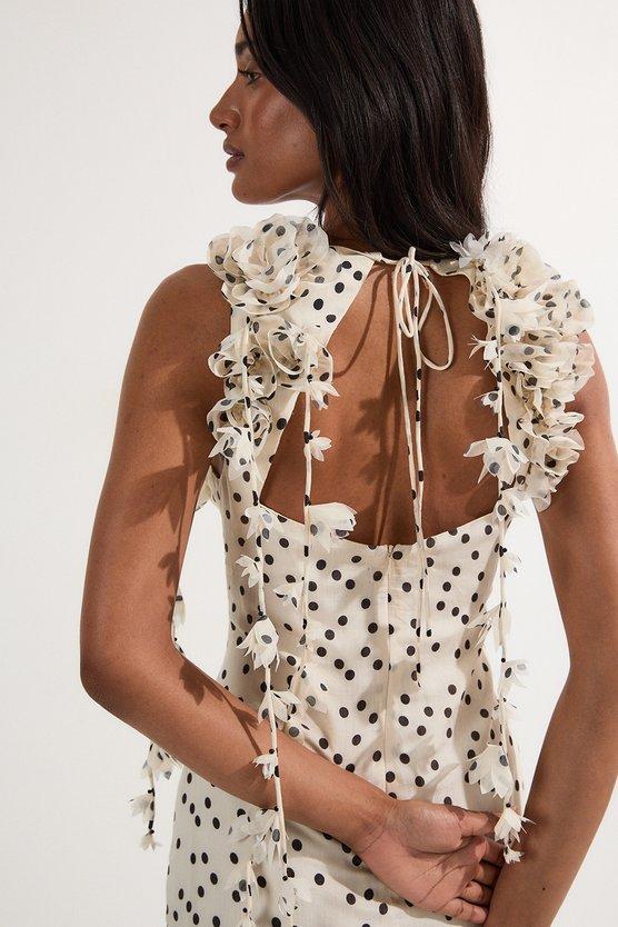 Karen Millen Applique Spot Printed Halter Neck Woven Maxi Dress Mono