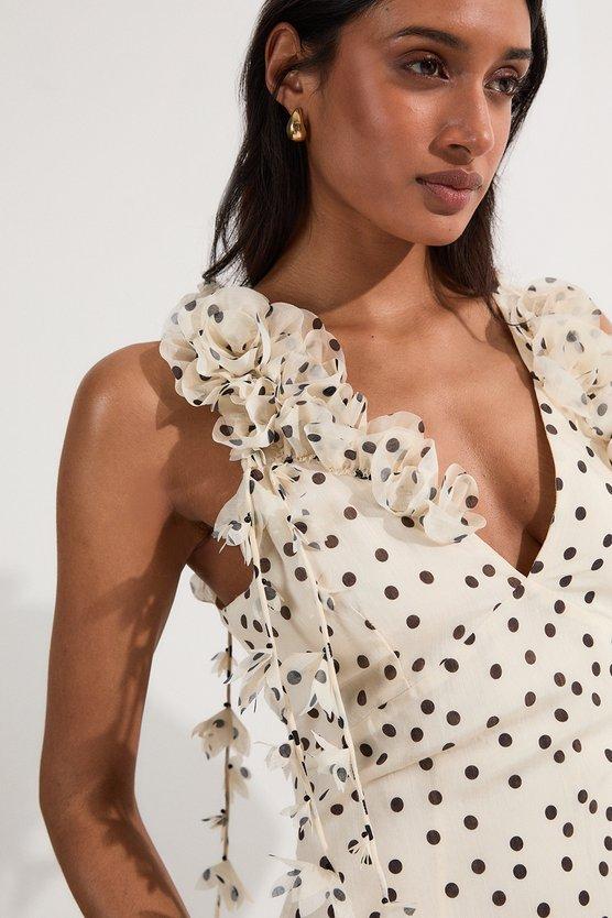 Karen Millen Applique Spot Printed Halter Neck Woven Maxi Dress Mono