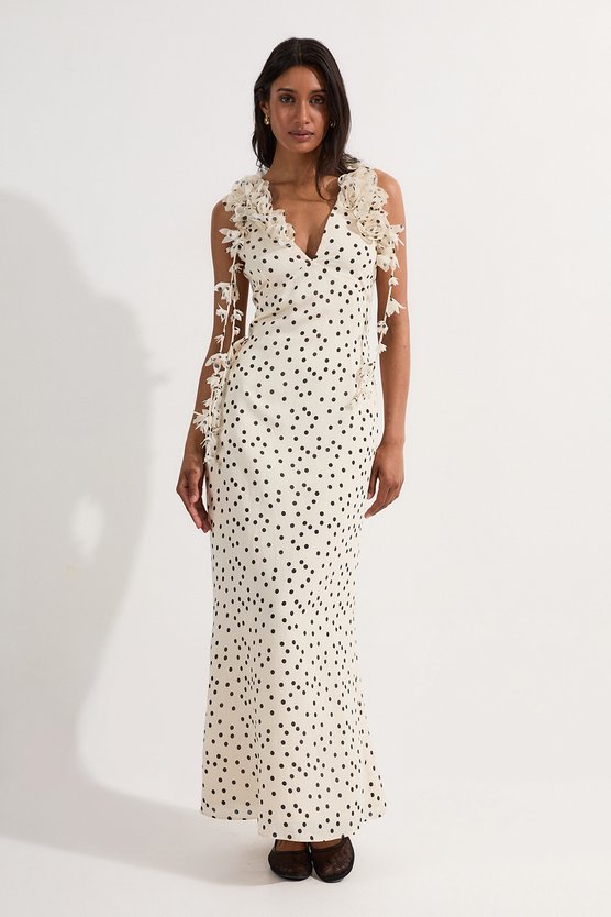 Karen Millen Applique Spot Printed Halter Neck Woven Maxi Dress Mono