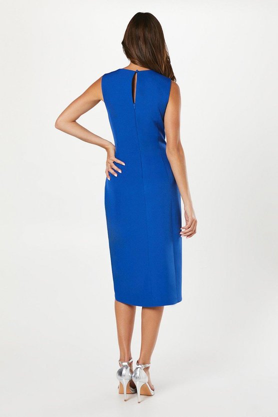 Karen Millen Asymmetrical Fold Detail Wrap Pencil Dress Cobalt