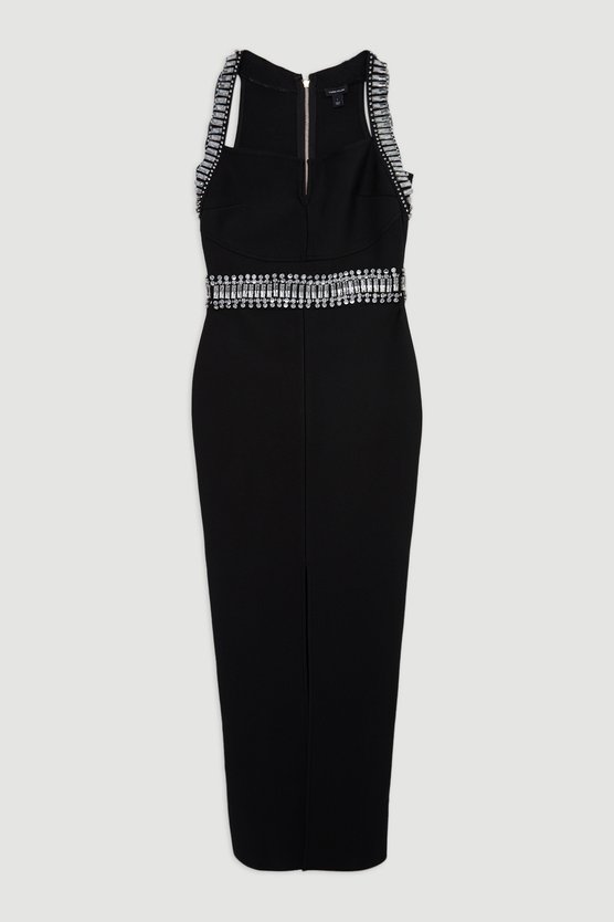 Karen Millen Bandage Figure Form Knit Embellished Maxi Dress Black