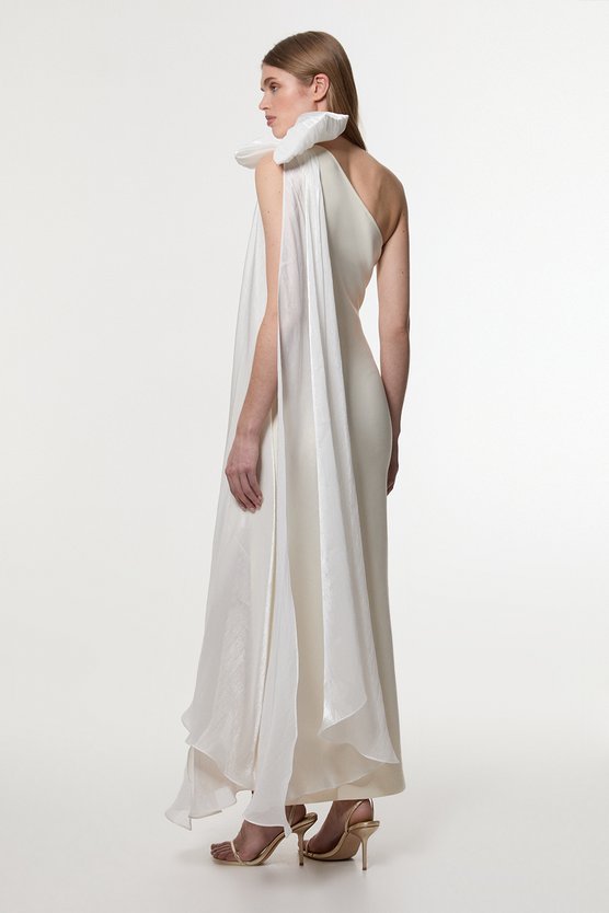 Karen Millen Bandage Figure Form Knit Woven Cape Detail Maxi Dress Ivory