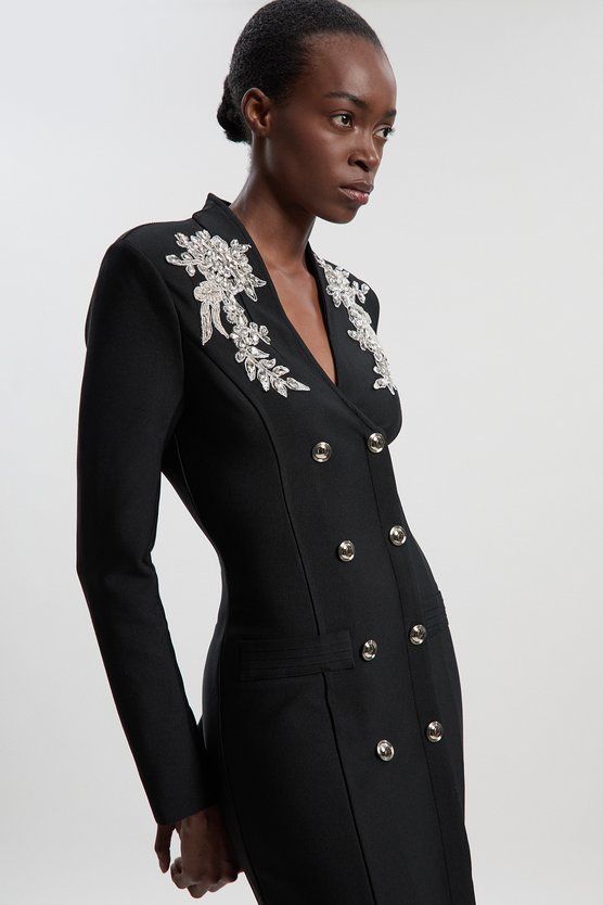 Karen Millen Bandage Form Fitting Embellished Maxi Dress Black